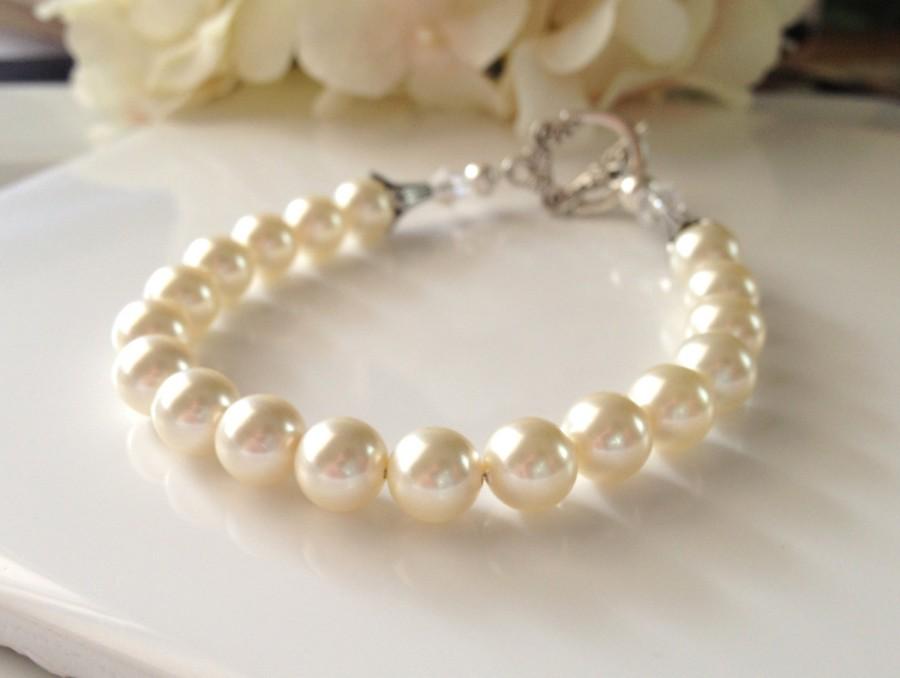 Wedding - Pearl Bracelet, Ivory Pearl Bracelet, Single Strand Pearl Bracelet, Simple Pearl Bracelet, Pearl Bridesmaid Bracelet, Pearl Wedding Jewelry