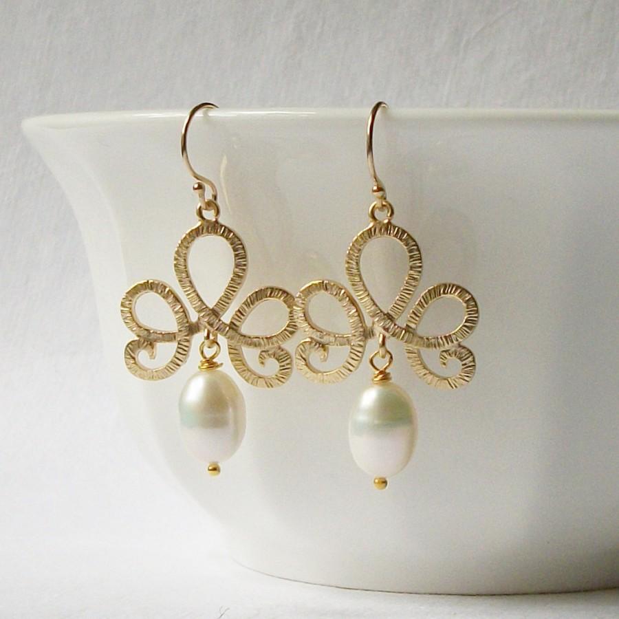 Свадьба - Pearl Tiara Dangle Earrings