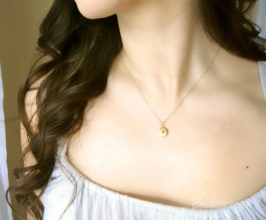 زفاف - Personalized Tiny Locket Necklace in Gold and Brass - Hand Stamped Initial - Bride, Bridal, Bridesmaid gift, Wedding, Mother's Day