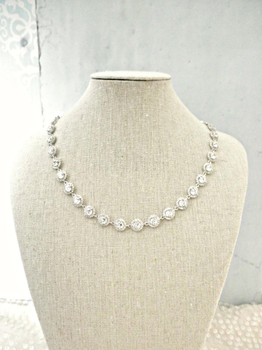 Mariage - Round Rhinestone Wedding Necklace, cubic zirconia necklace, Bridal Necklace, Bridal Jewelry,  Bridal Jewellery, Round Halo CZ Jewelry