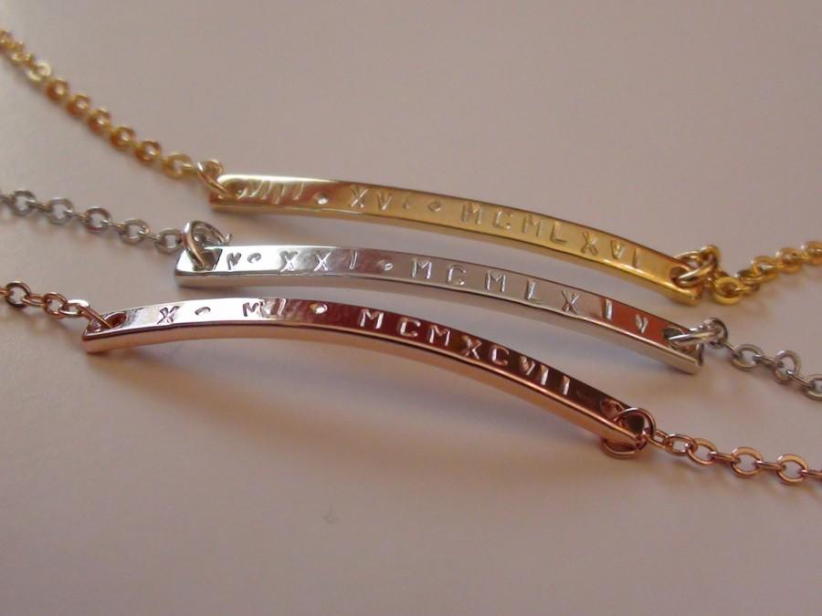 Mariage - Monogram Bracelet, Elegant Roman Numeral Bar Bracelet, Gold, Silver, Rose gold,Wedding gift,Bridesmaids gift,Flower girl gift,Christmas gift