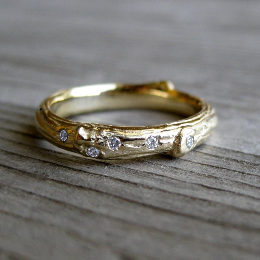 Mariage - Scattered Diamond Twig Band: Recycled Gold, 3mm Wide Branch