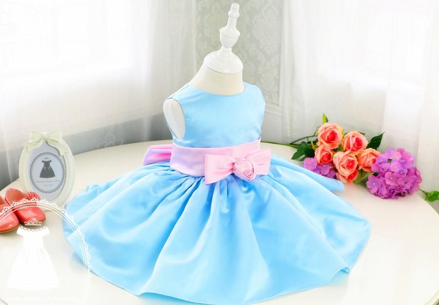 Wedding - Light Ocean Blue Fancy Baby Girl Thanksgiving Dress, Baby Christmas Dress,Infant Pageant Dress with Flower Lace Bottom,PD040