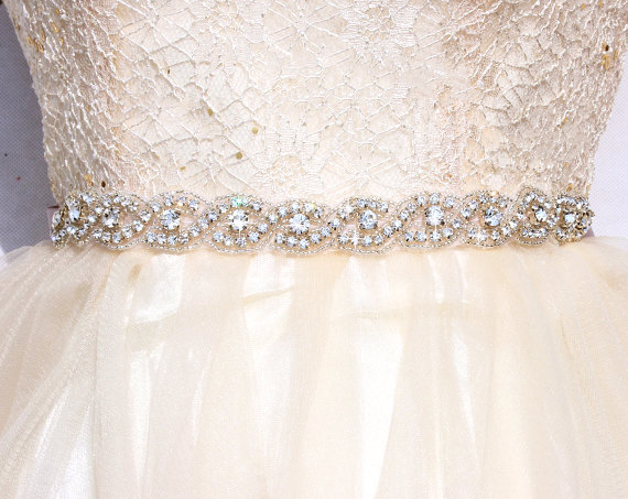 Hochzeit - All around bridal belt  Wedding sashes and belts Wedding dress belt  Thin bridesmaid belt beaded bridal belt thin Rhinestone bridal sash