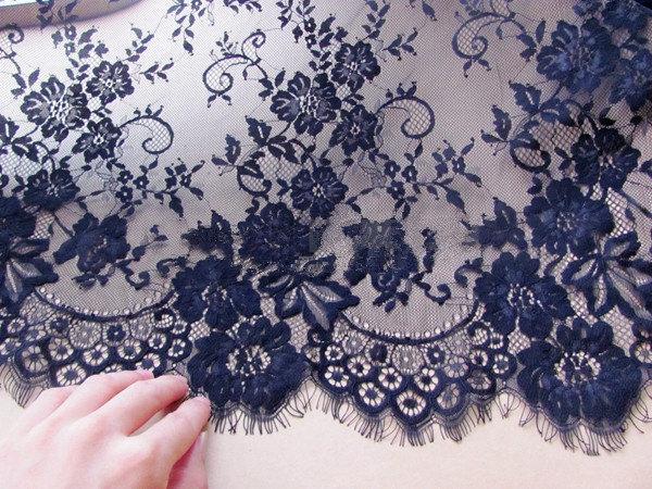 زفاف - Black/Ivory Corded Lace Fabric, Eyelash Lace Fabric, Floral Lace Fabric, 55 inches Wide for Bridal Dress, Skirt, Shorts, Craft Making