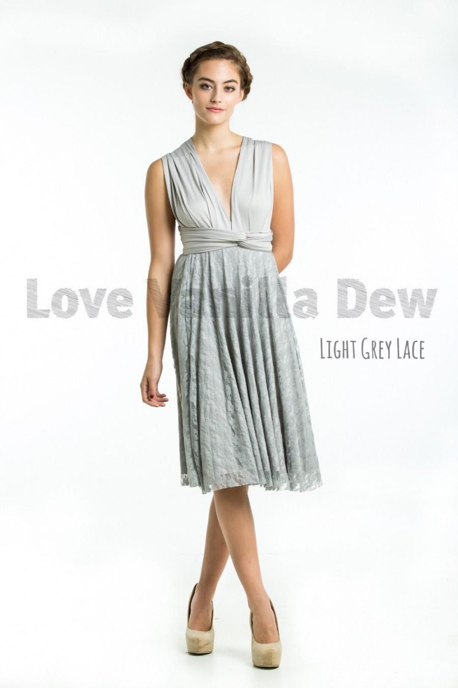 Hochzeit - Bridesmaid Dress Infinity Dress Light Grey Lace Knee Length Wrap Convertible Dress Wedding Dress