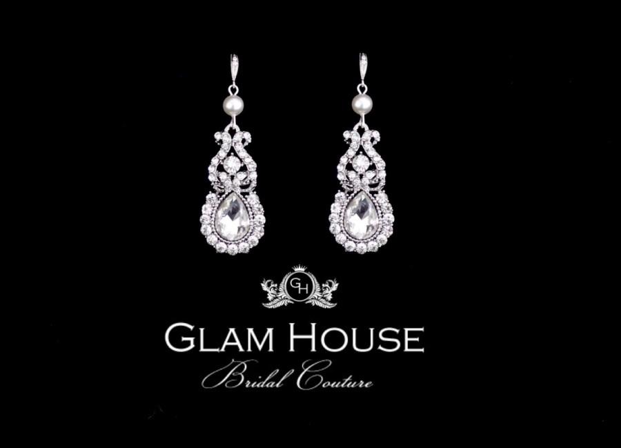Hochzeit - Filigree earrings,Swarovski Crystal earrings,dangle earrings,vintage weddings,art deco earrings,great gatsby jewelry,sweet 16, prom