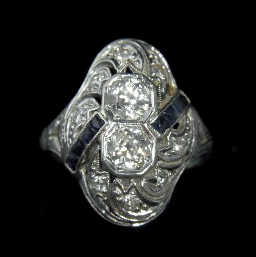 زفاف - Art Deco Toi at Moi Old European Cut Diamonds Sapphires 18k Gold Engagement