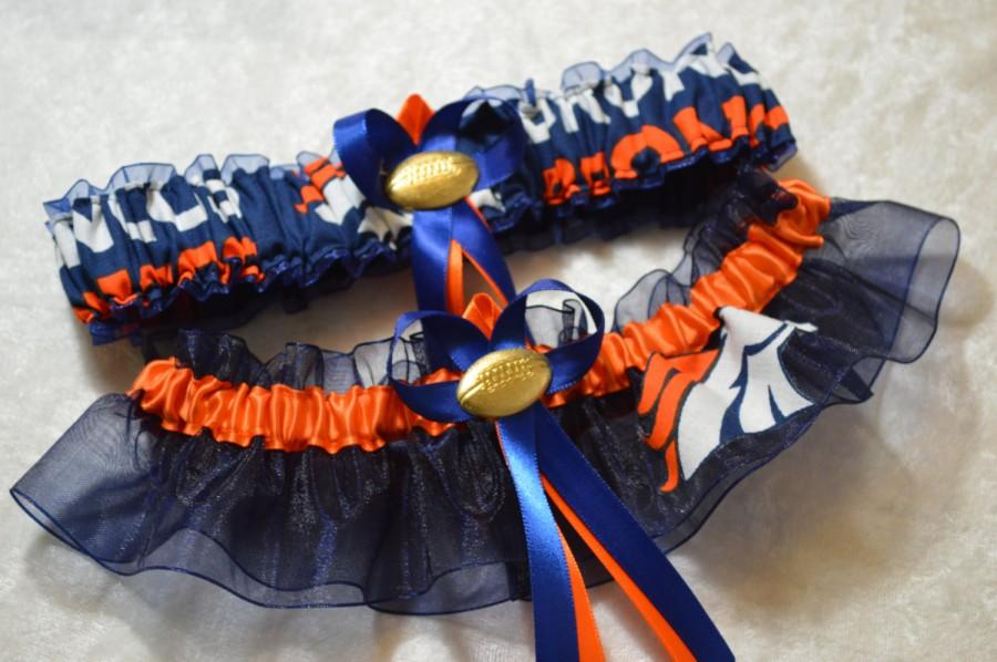 Hochzeit - Handmade wedding garters keepsake and toss Denver BRONCOS wedding garter set