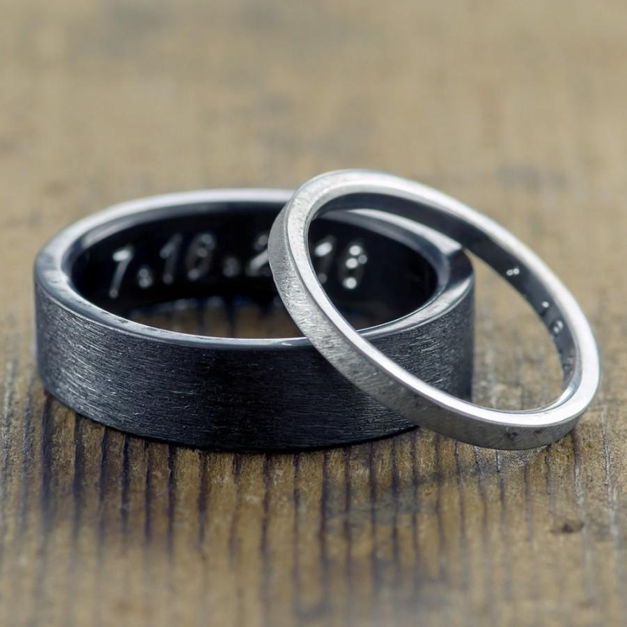 Mariage - Eco Friendly Wedding Band Set, Sterling Silver