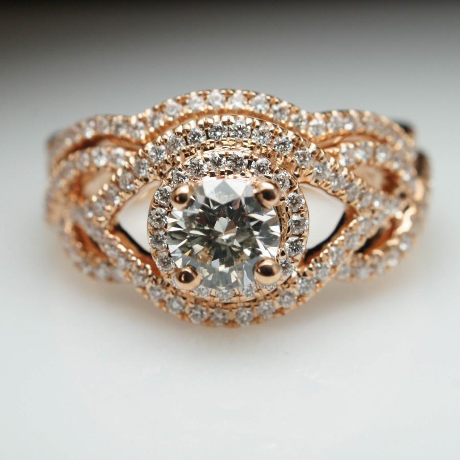 زفاف - SALE Infiniti 1ct Diamond 18k Rose Gold Engagement Ring & Wedding Band Set (Complete Bridal Wedding Set) Diamond Engagement Ring Large