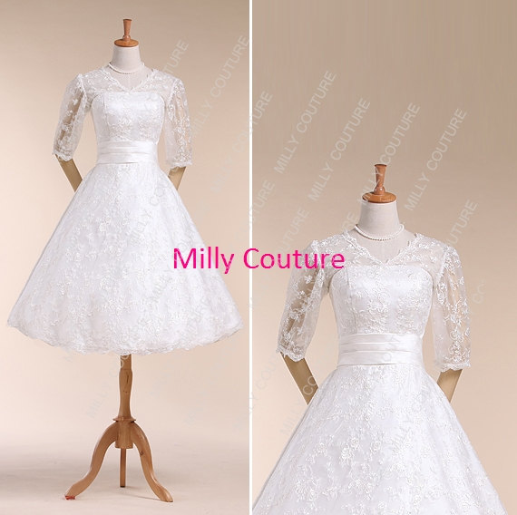 زفاف - short wedding dresses, tea length wedding dresses, 50s style wedding dresses, vintage wedding dresses, lace short wedding dress ,item#Anne