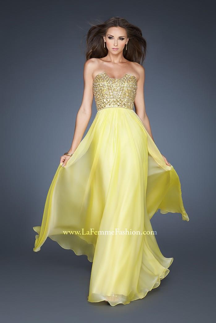 Mariage - Luxury 2014 Strapless A-line Beaded Empire Patterned Chiffon Best Full Length Prom/evening/bridesmaid Dresses La Femme 18739 - Cheap Discount Evening Gowns