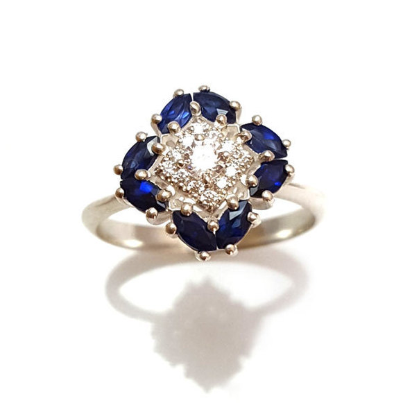 Mariage - Sapphire Ring, Unique Engagement Ring, Antique, Vintage, Art Nouveau Sapphire Ring, Sapphire Ring, Anniversary Ring, Fast Free Shipping