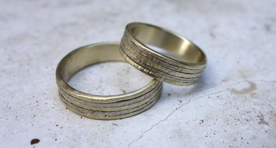 Hochzeit - Wedding Ring Set Promise Rings His and Hers Wedding Rings Gold Rings Unique Wedding Bands Gold Bands Jewelry Mixed Metals Engagement rings