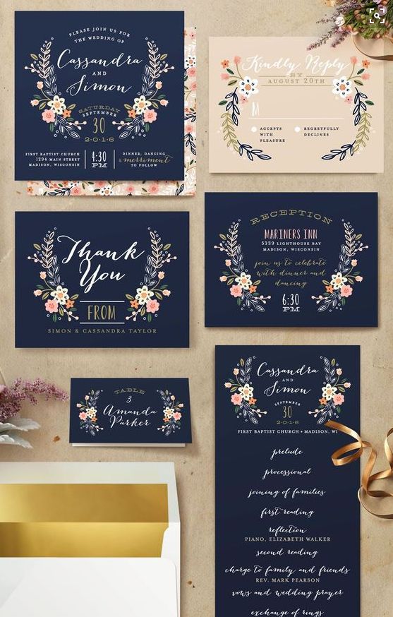 Свадьба - "Wildflower Crest" - Customizable Wedding Invitations In Blue By Alethea And Ruth