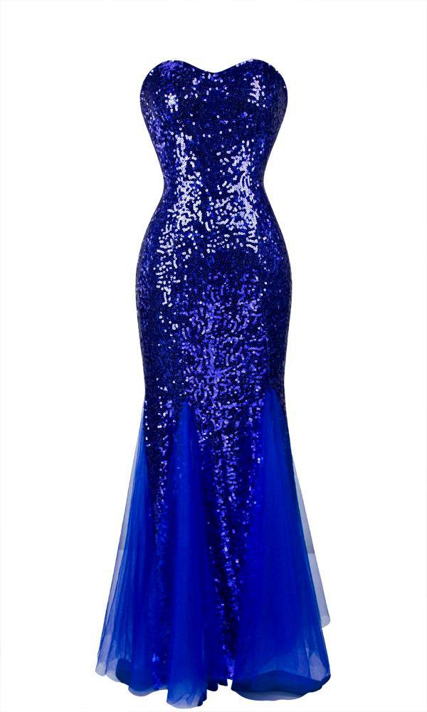 Mariage - Sweetheart Royal Blue  sequins Lace up Long Evening Dress, Prom Dress Long Royal Blue Party Dress Bridesmaid Dress with Bling sequins