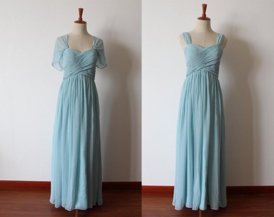 زفاف - Free Shipping Light Blue Floor-length Sweetheart Bridesmaid Dress with Straps Long Chiffon Bridesmaid Dress Ready to Ship