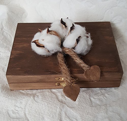 Wedding - Bohemian Rustic Stained Aged Woodland Cotton His Hers Divided Wedding Ring Bearers Box