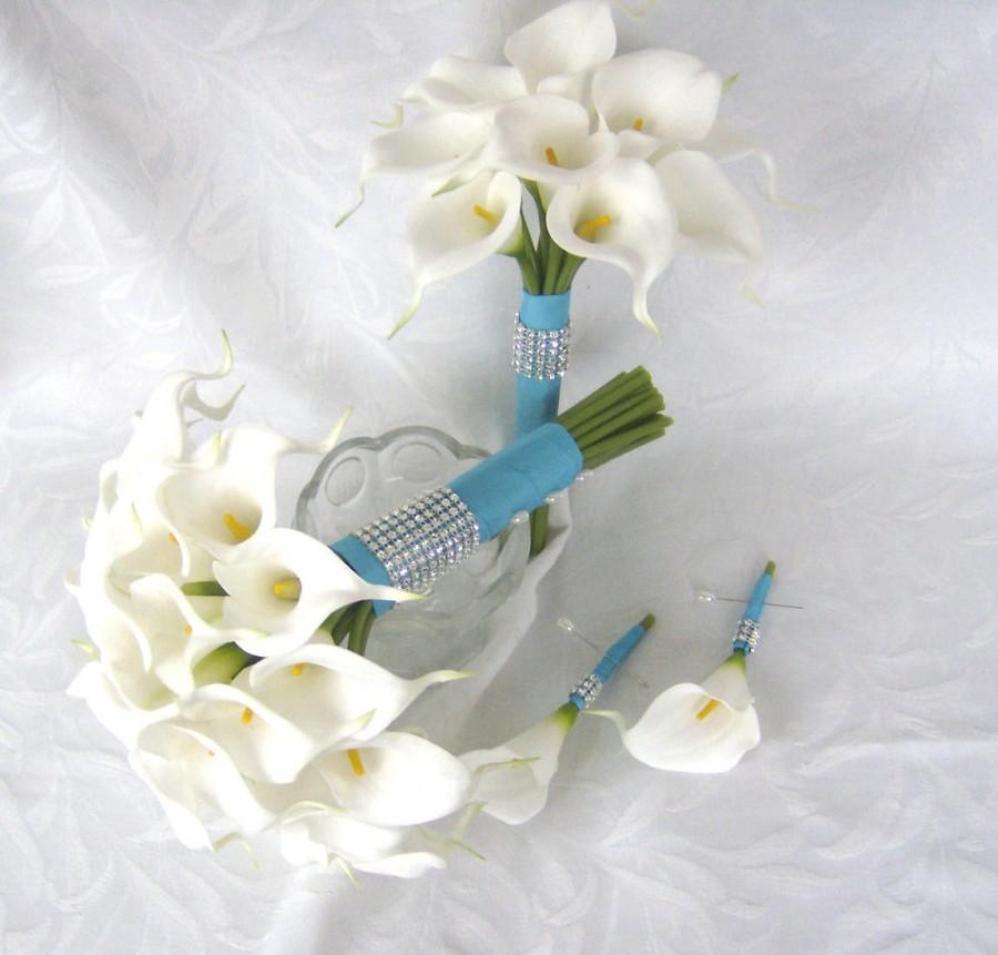 زفاف - Calla lily wedding bouquet simple elegant Real touch mini white calla lily bridal bouquet