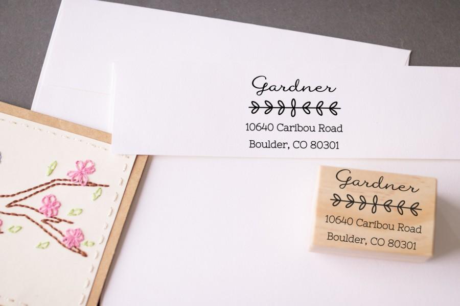 Wedding - Return Address Stamp Calligraphy Vine Leaves , Custom Wedding Save the Date Stamp