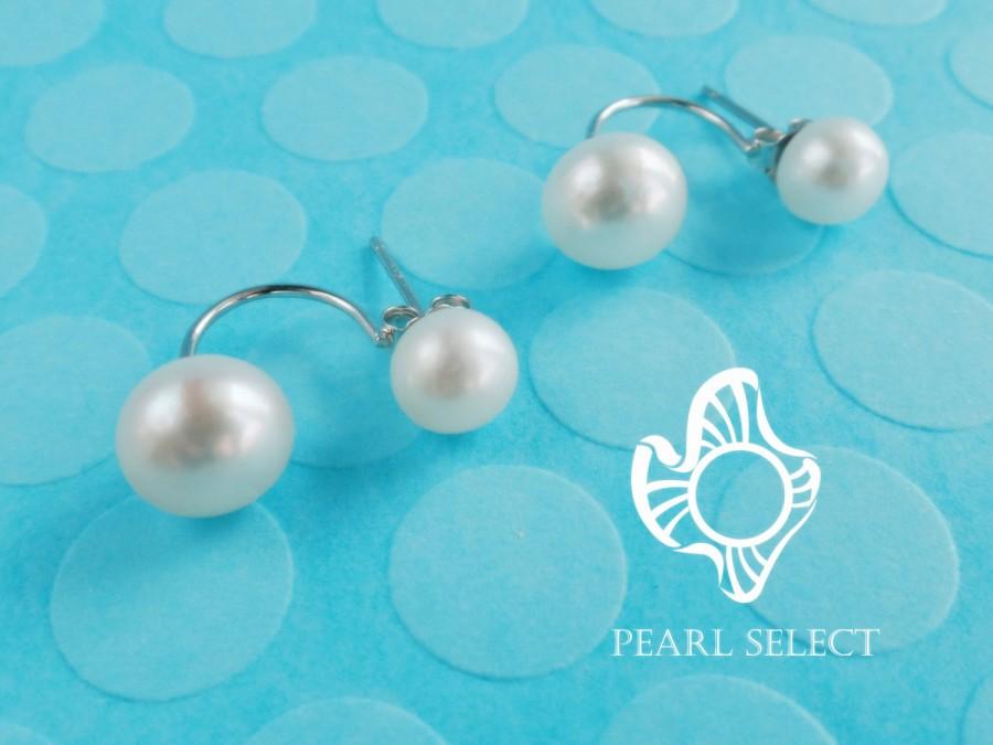 زفاف - Double pearl earrings,Bridesmaids gift,bridesmaid earrings,freshwater pearl earrings,genuine pearl earrings,sterling silver pearl earrings