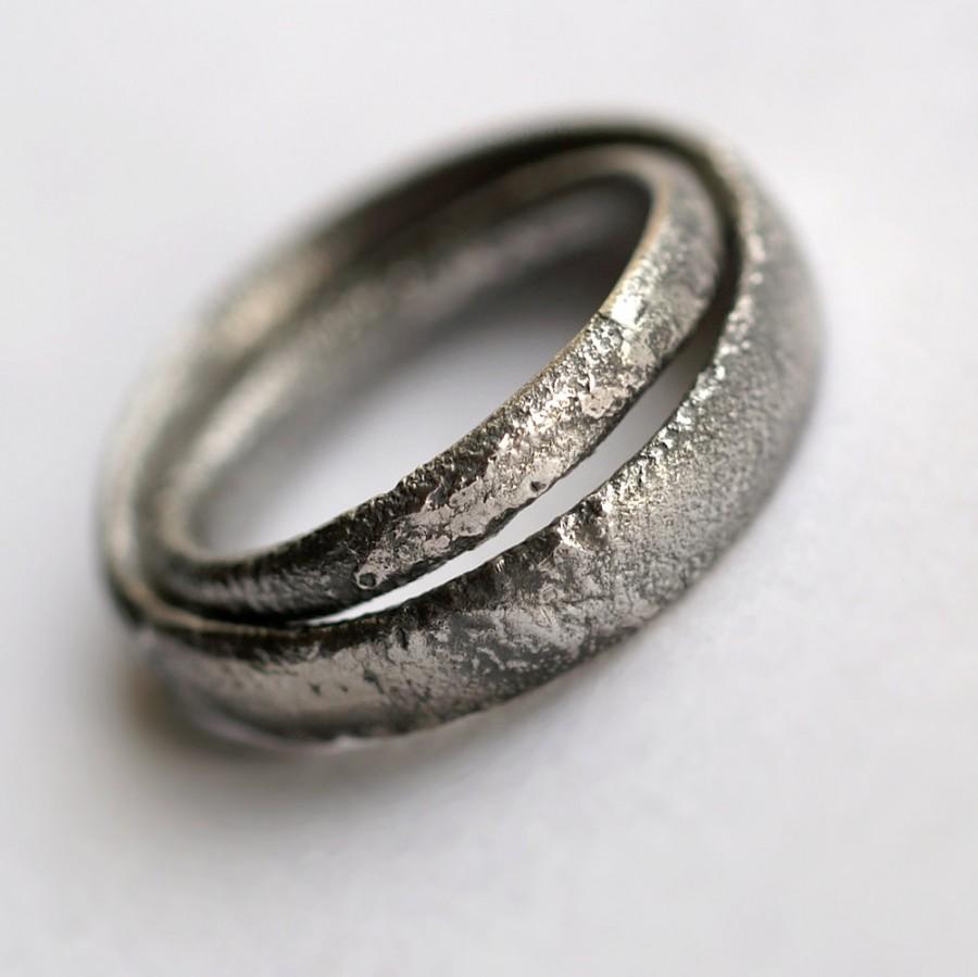 Wedding - Rustic Wedding Bands Set - Oxidized Sterling Silver Matching Rings