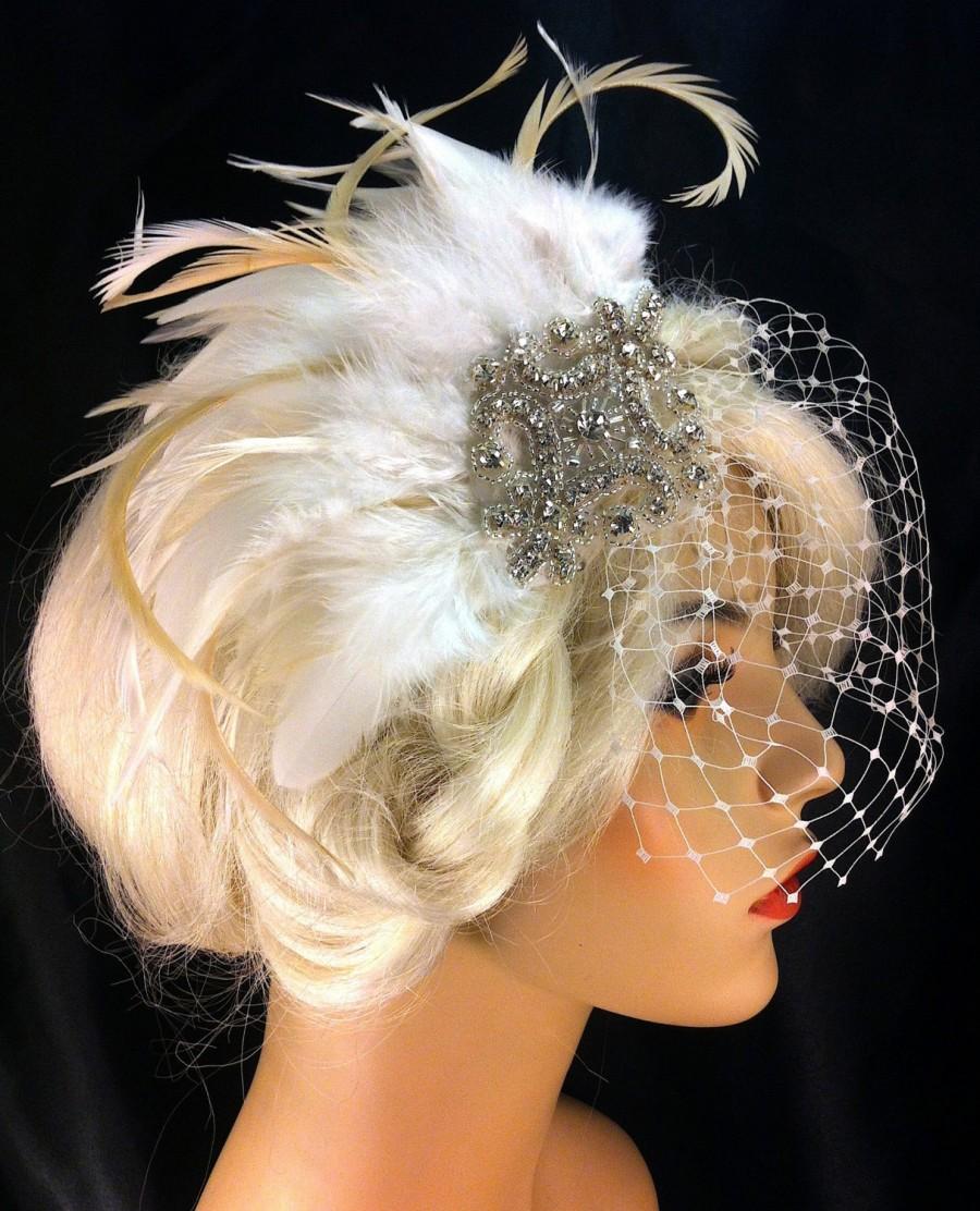 Wedding - Fascinator, Wedding Fascinator, Bridal Fascinator, Bridal Hair Piece, 1920s headpiece, Great Gatsby Wedding, Wedding Veil, Bridal Veil