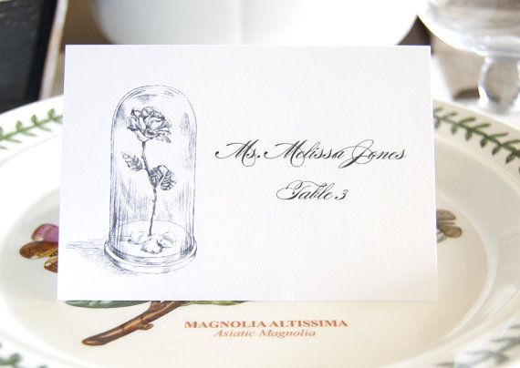 Mariage - Beauty And The Beast, Fairytale Wedding, Disney Place Cards Personalized With Guests Names (Sold In Sets Of 25 Cards)