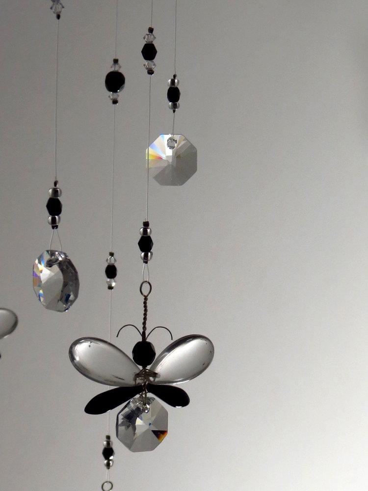 زفاف - Black Butterfly Crystal Chandelier Mobile Girls Room Decor Idea Swarvoski Crystal Mobile Suncatcher Hanging Crystal Garland Gift for Women