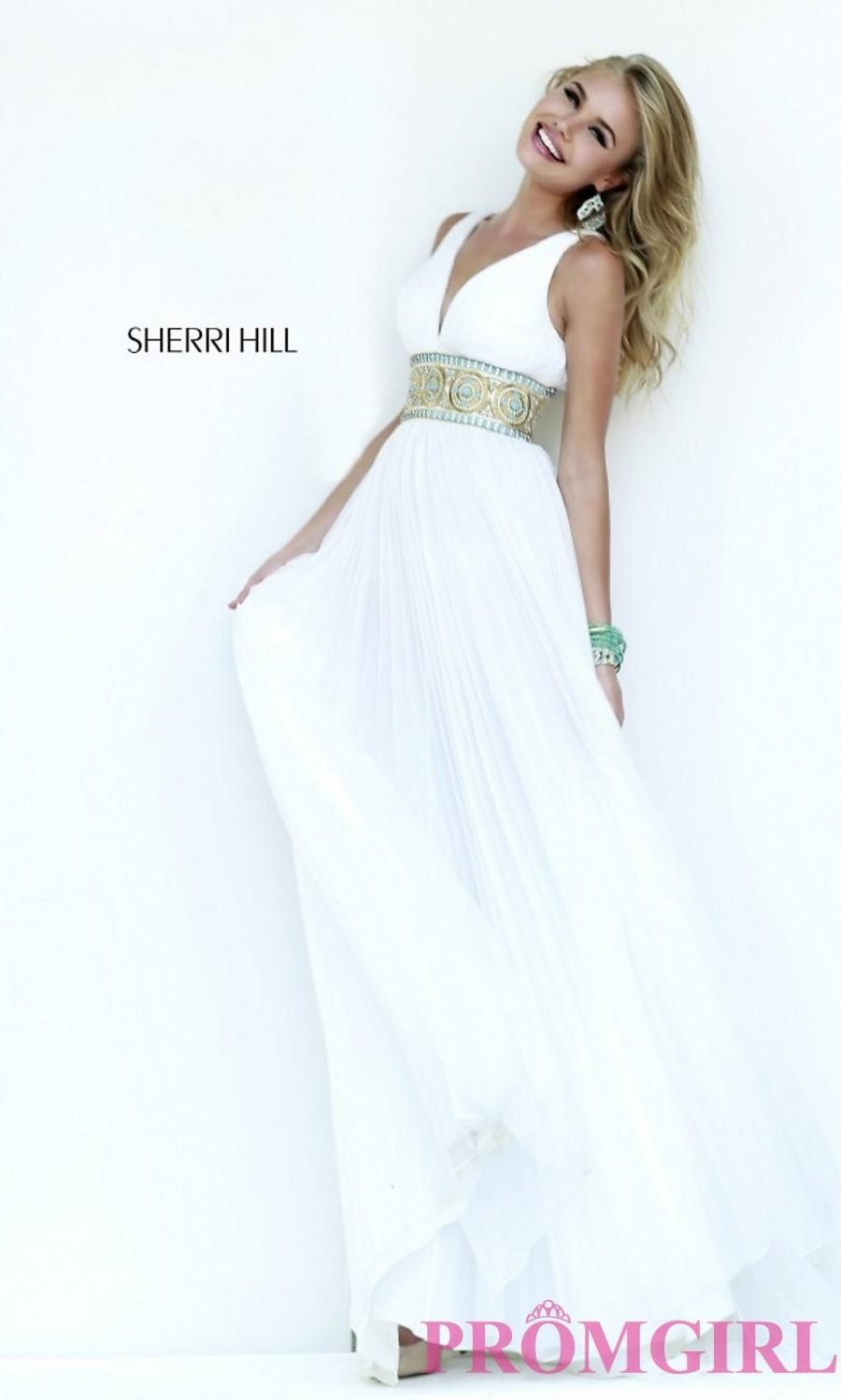 زفاف - Sherri Hill Floor Length V-Neck Dress with Beaded Empire Waist - Discount Evening Dresses 