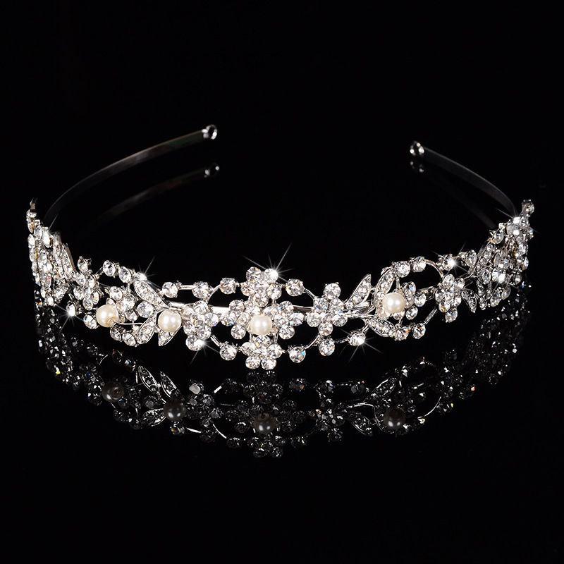 Hochzeit - Bridal Tiara Headpiece Headband Crystal Rhinestone and Pearl Silver Plated