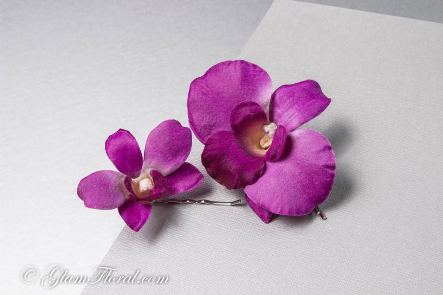 Wedding - 2 Orchid Bobby Pins, Dendrobium Hair Clips in Cream White with green or purple . Bridal Flower Hair Combs, Fascinators