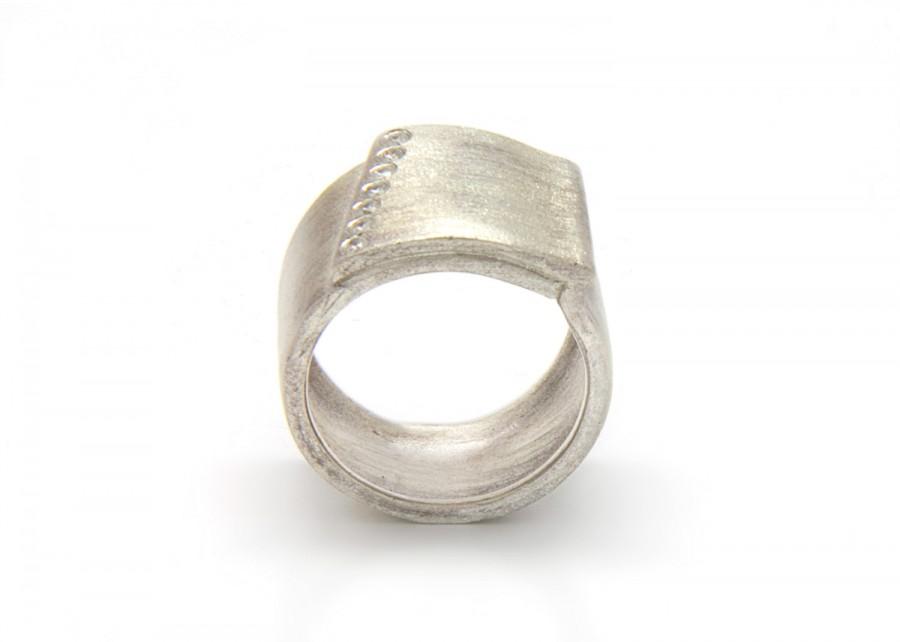 Wedding - 14k white gold ring - Unique wedding ring with diamonds - wide wedding band 7 diamonds - white gold jewelry