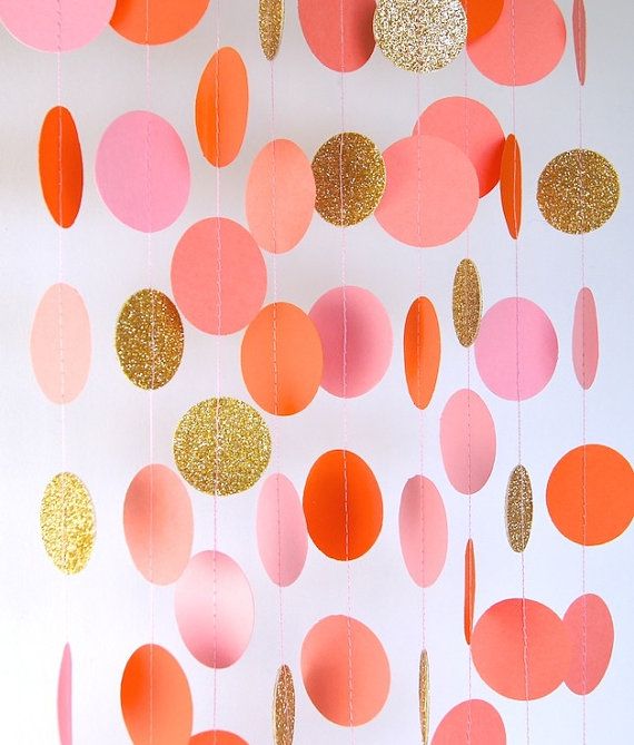 زفاف - Garland, Paper Garland In Blush Pink, Orange, Coral And Gold, Bridal Shower, Baby Shower, Party Decorations, Birthday Decor