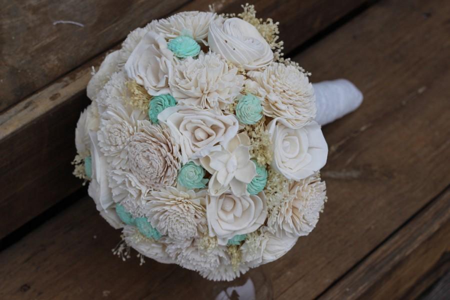 زفاف - Cream and Mint bouquet, bridal bouquet, wedding bouquet, sola bouquet, wedding flowers, elegant wedding, rustic wedding