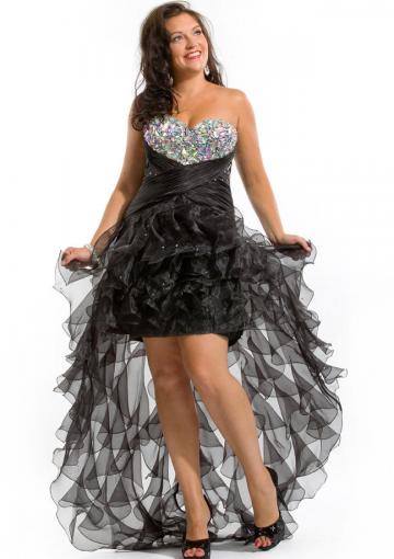 Wedding - Sweetheart Zipper Crystals Tulle Black Ruched High Low Sleeveless