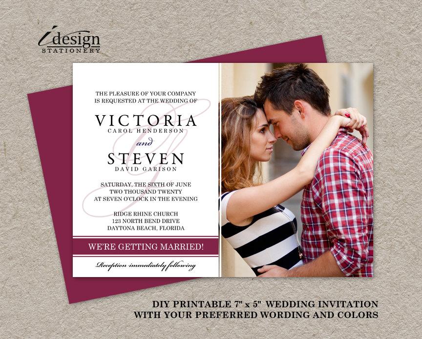 Mariage - Photo Wedding Invitation, Photo Wedding Invites, Printable Elegant Photo Wedding Invitations, DIY Photo Wedding Invites