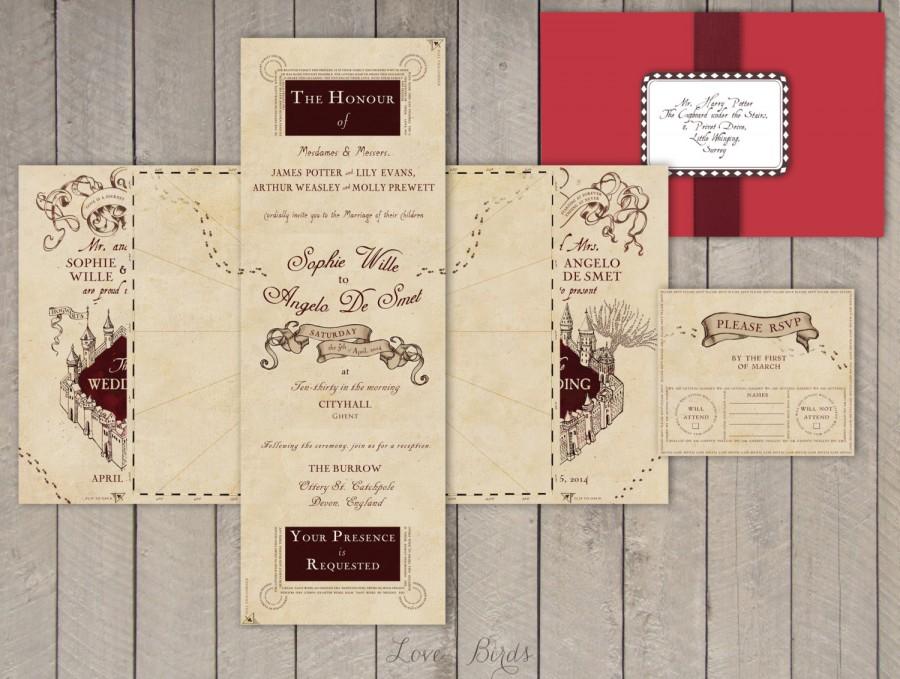 Hochzeit - Wedding invitation Set Harry Potter Marauder's Map - Invitation and RSVP - Digital file