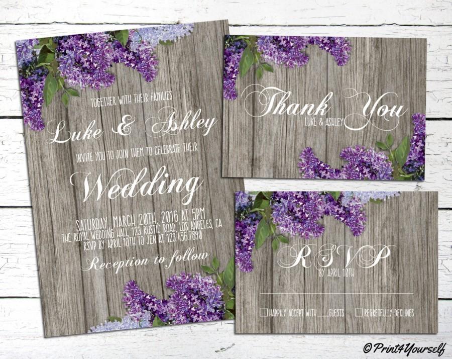 Свадьба - Rustic Wedding Invite // Personalized Printable Rustic Lilacs On Wood Wedding Suite // Spring Wedding // Printable Wedding Suite