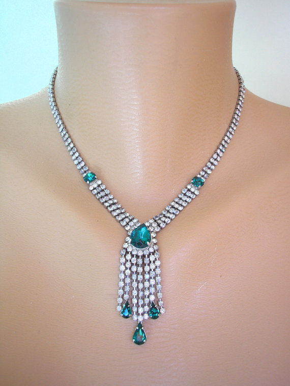 زفاف - Emerald Necklace, Great Gatsby Jewelry, Art Deco, Tassel Necklace, Waterfall Necklace, Christmas Gift, Gift For Her, Gatsby Wedding, Bridal