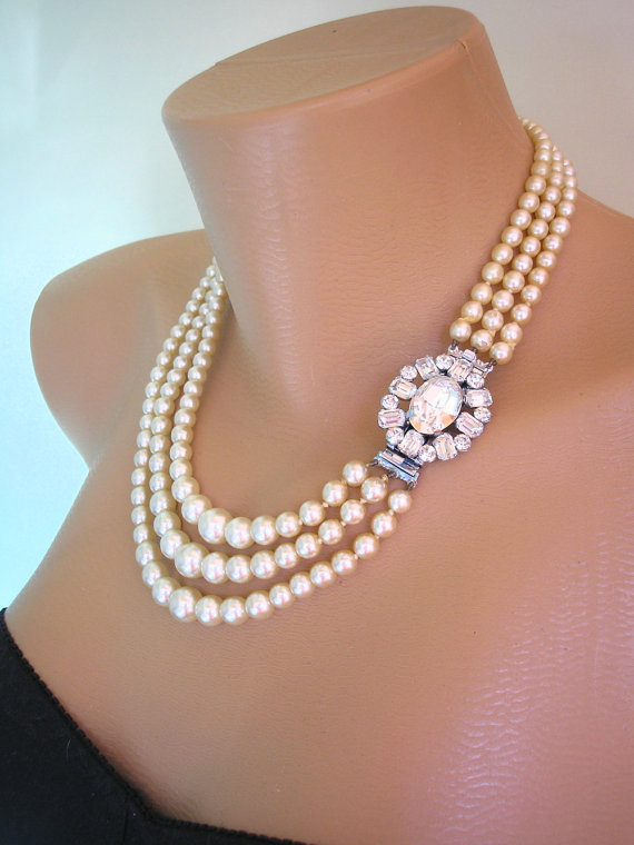 Vintage Pearl Choker, Statement Necklace, Pearl Necklace