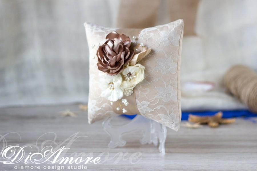 زفاف - Victorian Lace Wedding  ring bearer pillow with flowers/ Vintage inspired wedding