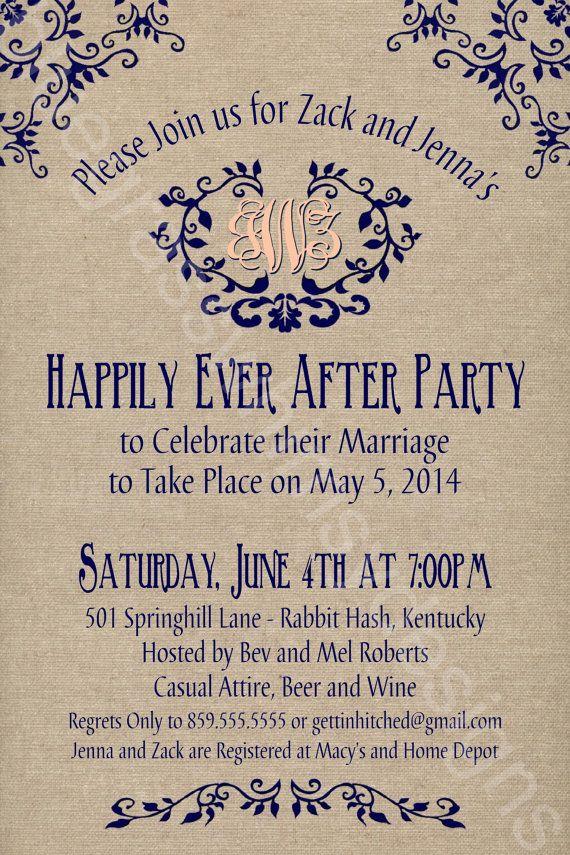 Свадьба - Rustic / Burlap/ Linen Post- Wedding Or Elopement Celebration, Printable Invitation