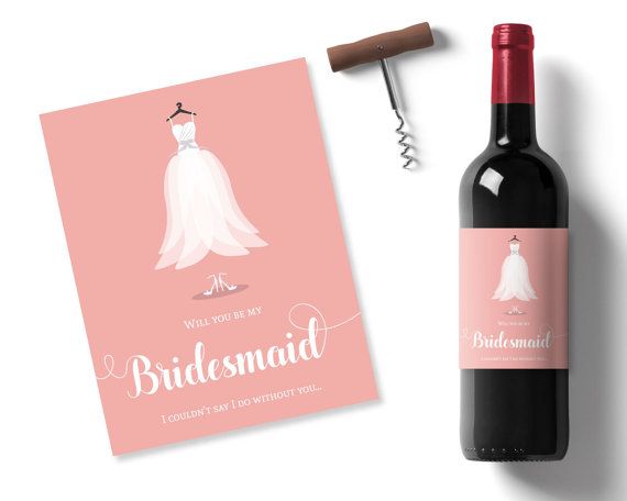 Wedding - Will You Be My Bridesmaid Idea, Peach Printable Wine Label, Bridesmaid Dress Sticker, Personalised Wine Label, Maid Of Honor Wine Stickers