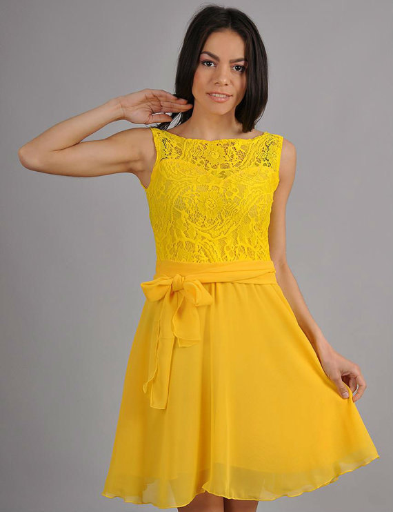 Mariage - Yellow wedding.Yellow  woman dress, Autumn dress, wedding party, cocktail dress with a bow.