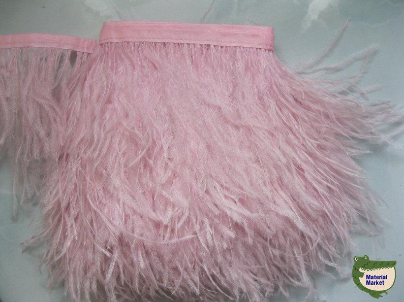 Wedding - 10 yards/lot Light Pink ostrich feather trimming fringe on Satin Header 5-6inch in width for Wedding Derss