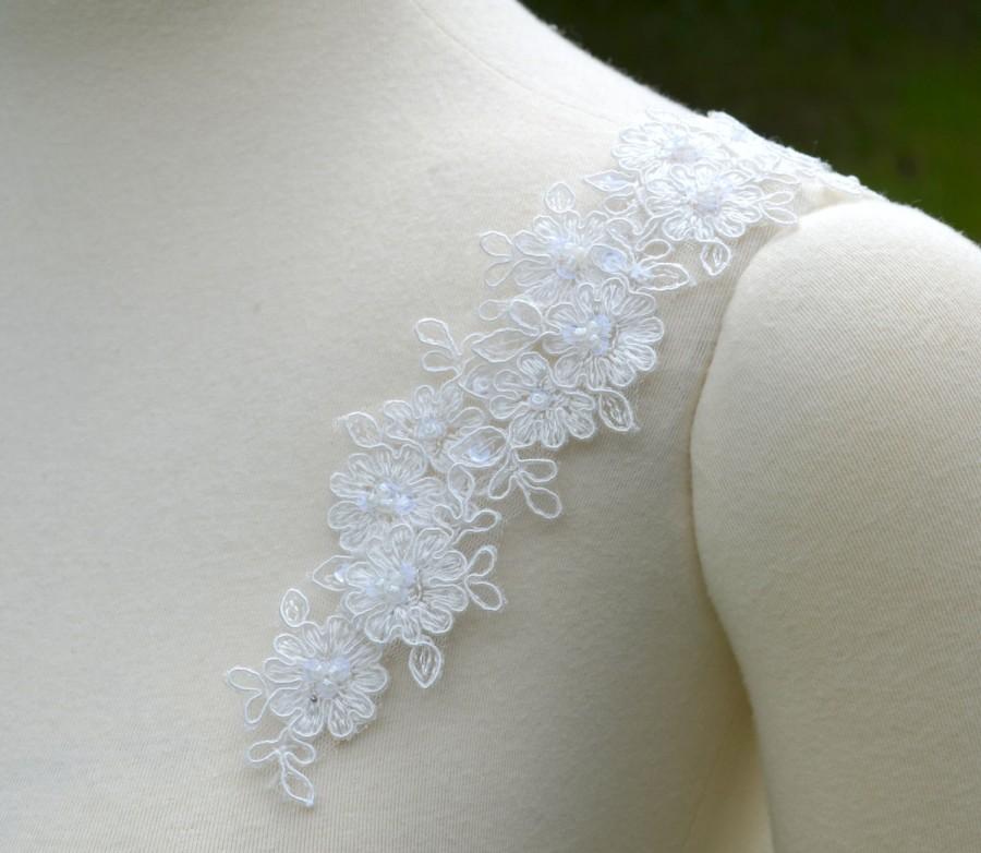 زفاف - Set of Two Detachable Ivory Beaded Lace Straps to Add to your Wedding Dress it Can be Customize