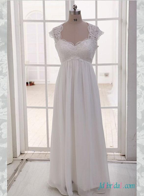 زفاف - Simple empire plus size chiffon wedding dress with sleeves