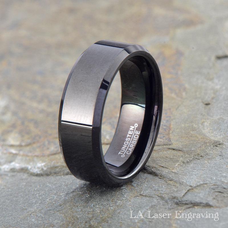 زفاف - Tungsten Wedding Band, Men Tungsten Wedding Ring, Black Tungsten Band, Engagement Ring, Anniversary Ring, Comfort Fit, Beveled Edges